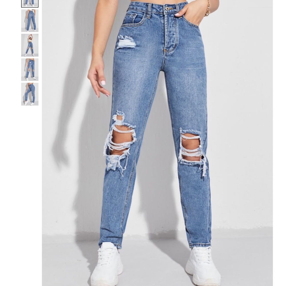 Light Wash Destroyed Mom Jeans